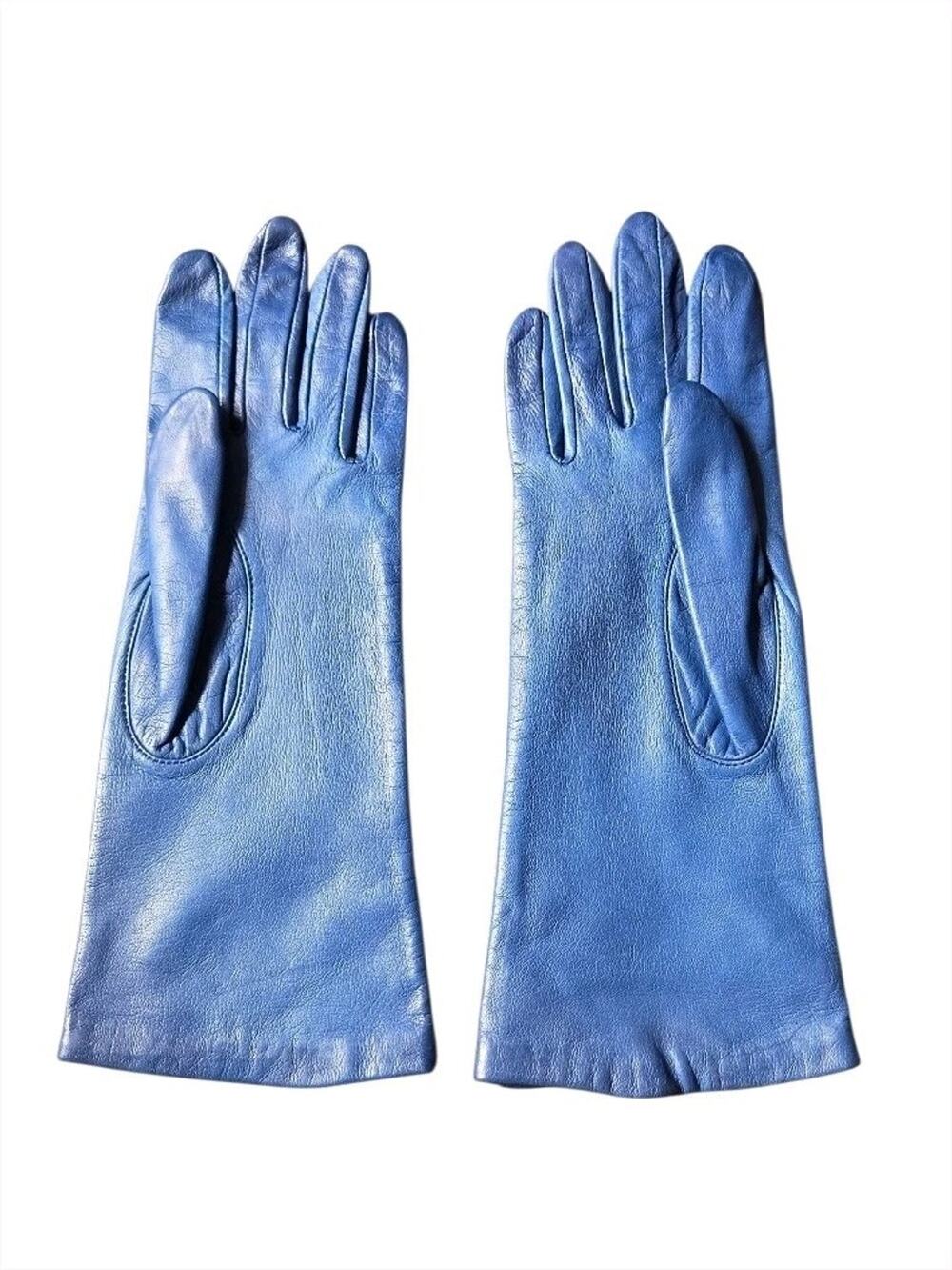 VTG Aris Leather Gloves Sz 7.5 Blue Lined Dress Gloves Soft Leather Classic